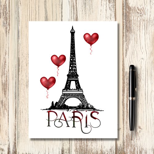 Paris Eiffel Tower and Red Balloons Beautiful Postcard