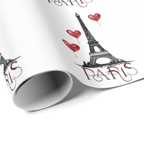 Paris Eiffel Tower and Red Balloons Beautiful Wrapping Paper