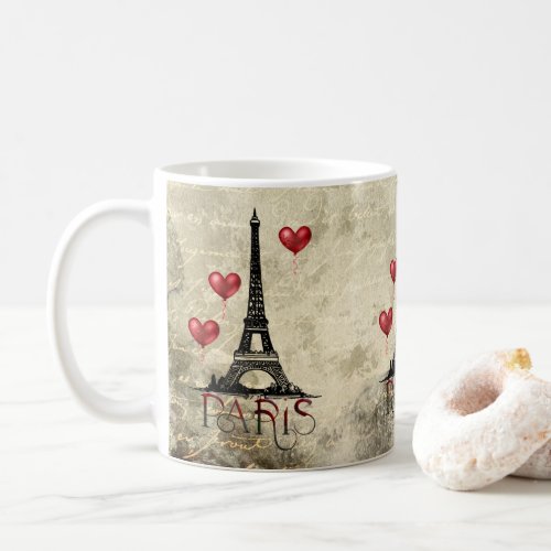 Paris Eiffel Tower and Red Balloons Parchment Coffee Mug