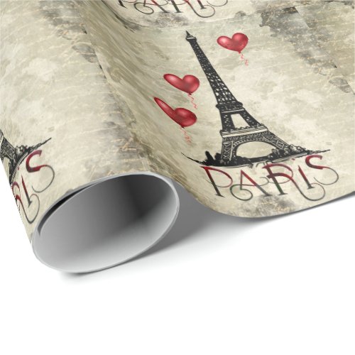 Paris Eiffel Tower and Red Balloons Parchment Wrapping Paper
