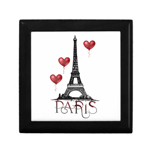 Paris Eiffel Tower and Red Heart Balloons Gift Box