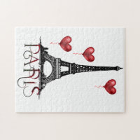 Paris, Eiffel Tower and Red Heart Balloons Jigsaw Puzzle | Zazzle