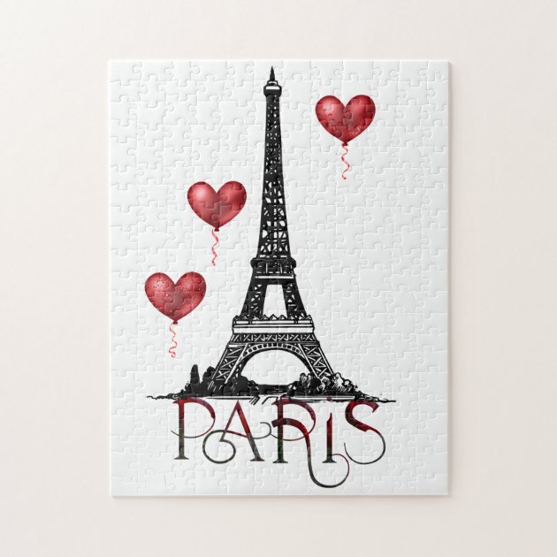 Paris, Eiffel Tower and Red Heart Balloons Jigsaw Puzzle | Zazzle