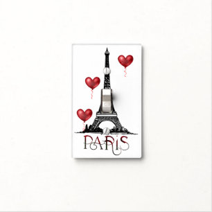 Paris, Eiffel Tower and Red Heart Balloons Light Switch Cover