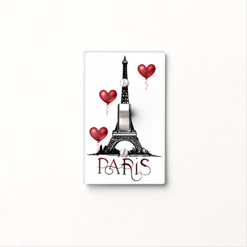 Paris Eiffel Tower and Red Heart Balloons Light Switch Cover