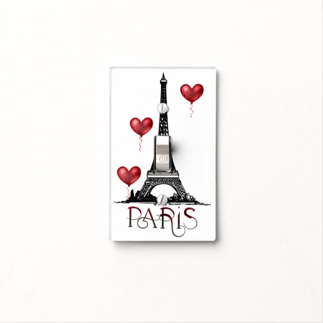 Paris, Eiffel Tower and Red Heart Balloons Light Switch Cover (In Situ)