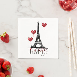 Paris, Eiffel Tower and Red Heart Balloons Napkins