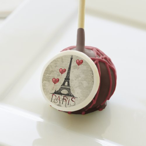 Paris Eiffel Tower and Red Heart Balloons Script Cake Pops