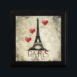 Paris, Eiffel Tower and Red Heart Balloons Script Gift Box<br><div class="desc">This beautiful Eiffel Tower design features the Eiffel tower on a with a gothic red and grey word "Paris" and floating red heart balloons.</div>