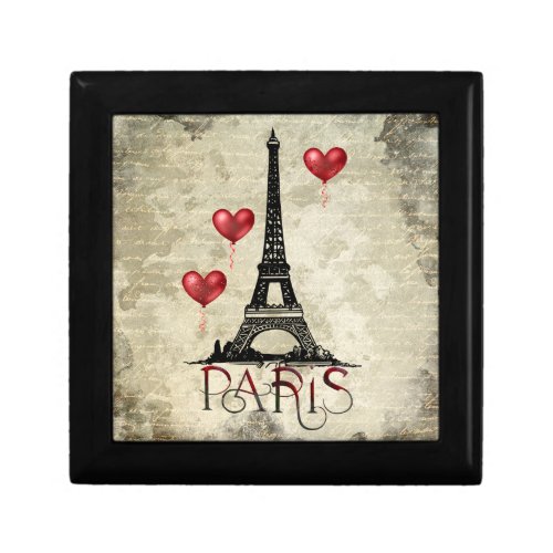Paris Eiffel Tower and Red Heart Balloons Script Gift Box