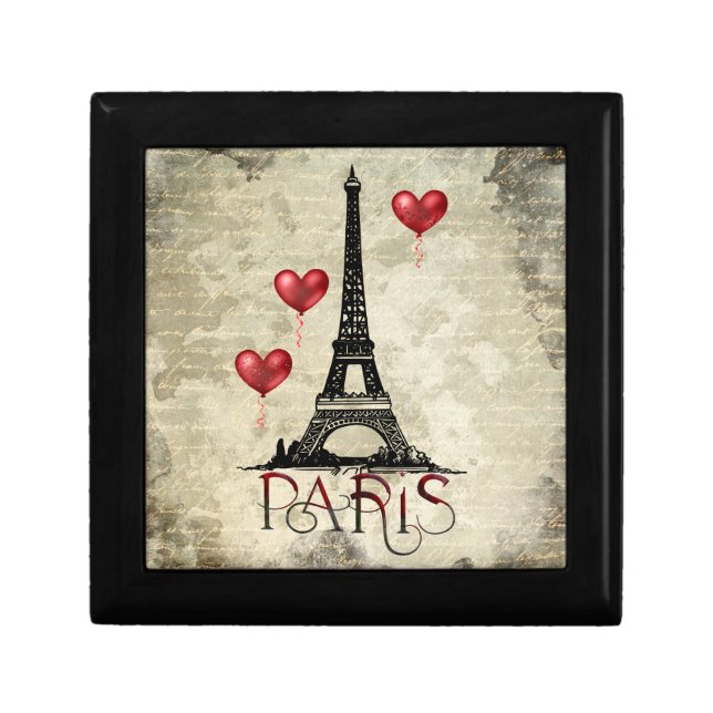 Paris, Eiffel Tower and Red Heart Balloons Script Gift Box (Front)