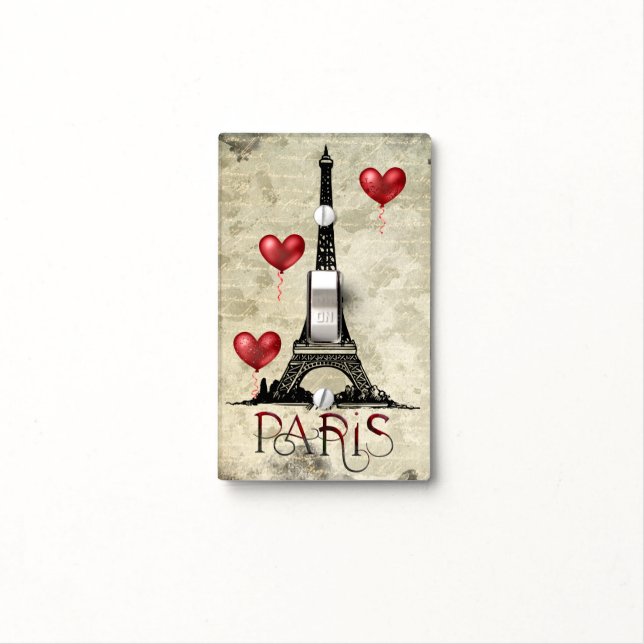 Paris, Eiffel Tower and Red Heart Balloons Script Light Switch Cover (In Situ)