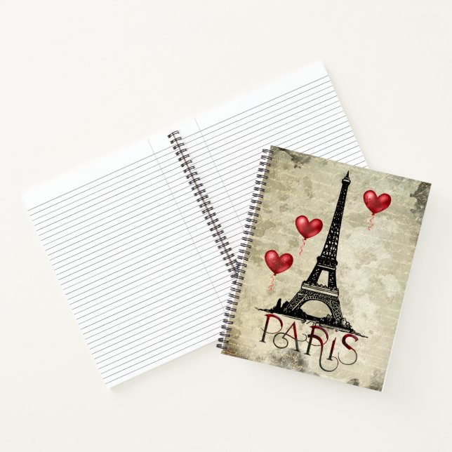 Paris, Eiffel Tower and Red Heart Balloons Script Notebook (Inside)
