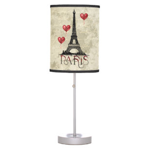Paris, Eiffel Tower and Red Heart Balloons Script Table Lamp