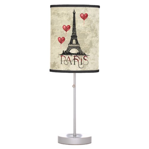 Paris Eiffel Tower and Red Heart Balloons Script Table Lamp