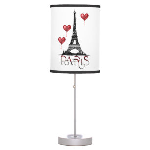 Paris, Eiffel Tower and Red Heart Balloons Table Lamp