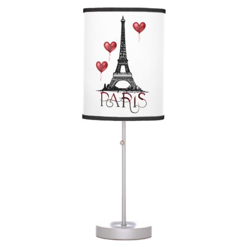 Paris Eiffel Tower and Red Heart Balloons Table Lamp