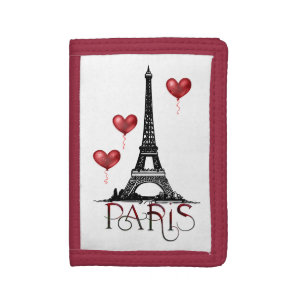 Paris, Eiffel Tower and Red Heart Balloons Tri-fold Wallet