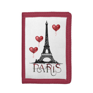 Paris, Eiffel Tower and Red Heart Balloons Tri-fold Wallet
