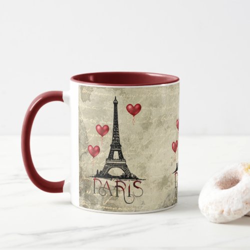 Paris Eiffel Tower and Red Heart Parchment Mug