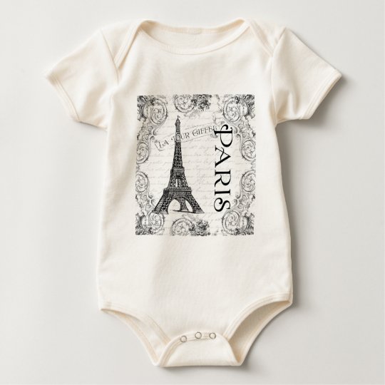 Paris Eiffel Tower and Scrolls Baby Bodysuit