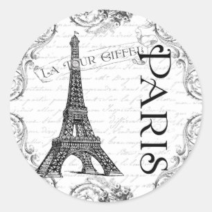 Paris Eiffel Tower and Scrolls Classic Round Sticker