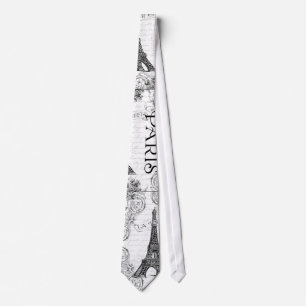Paris Eiffel Tower and Scrolls Neck Tie