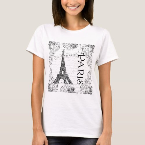 Paris Eiffel Tower and Scrolls T_Shirt