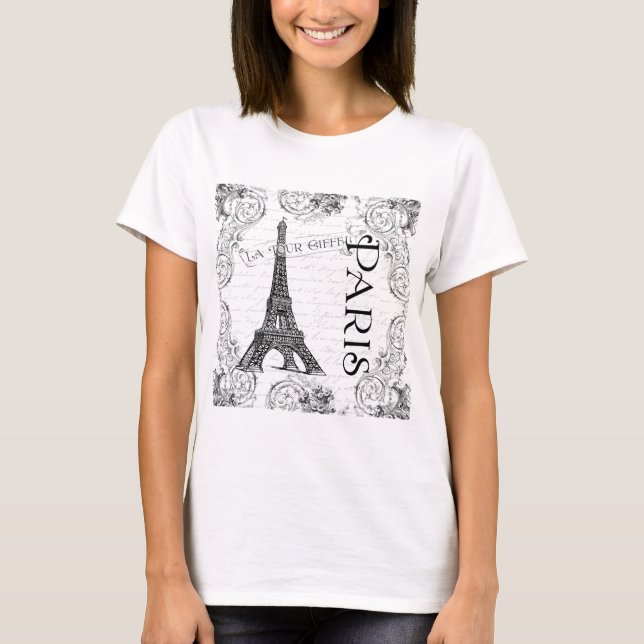 Paris Eiffel Tower and Scrolls T-Shirt (Front)