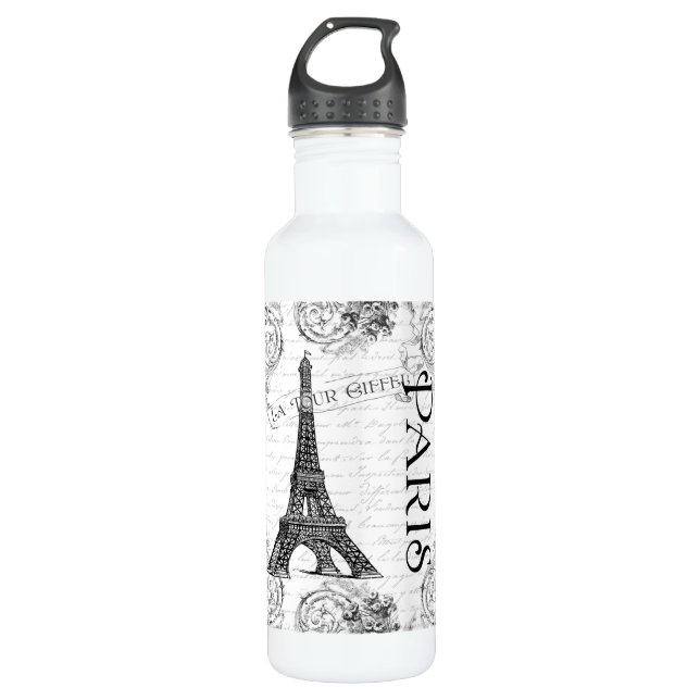 Paris Eiffel Tower and Scrolls Water Bottle (Front)