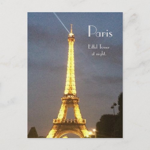 Paris Eiffel Tower at night Postcard