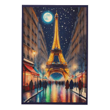 Paris Eiffel Tower at Night Wood Wall Art 