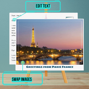 Paris Eiffel Tower at Sunset Postcard