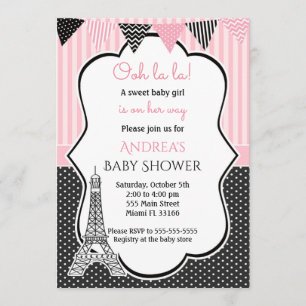 Paris Eiffel Tower Baby Girl Shower Invitation