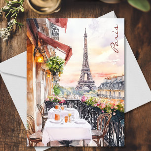 Paris Eiffel Tower Balcony Watercolor Art Travel Postcard