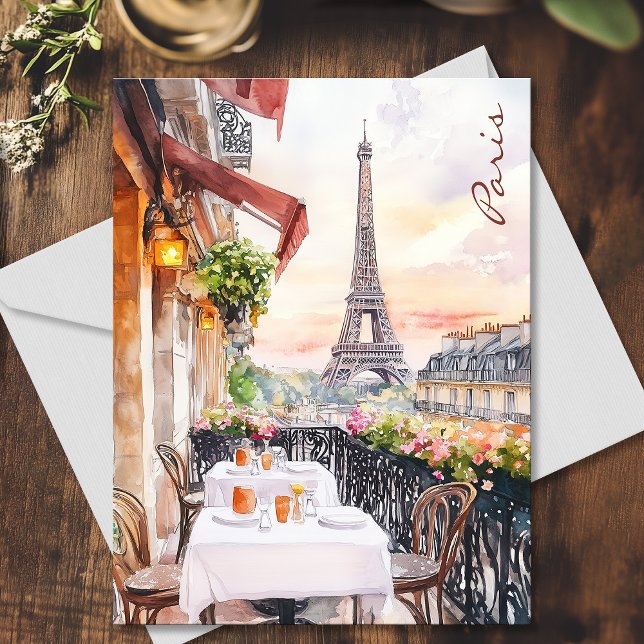 Paris Eiffel Tower Balcony Watercolor Art Travel Postcard (Paris Eiffel Tower Balcony Watercolor Art Travel Postcard)