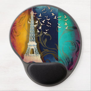 Paris Eiffel Tower bird swirl art gel mousepad