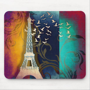 Paris Eiffel Tower bird swirl art mousepad