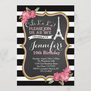 Paris Eiffel Tower Birthday Party Invitation by seasidepapercompany at Zazzle