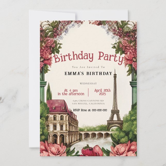 Paris Eiffel Tower Birthday Party Invitation (Front)
