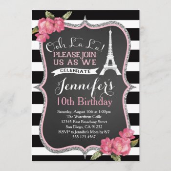 Paris Eiffel Tower Birthday Party Invitation by seasidepapercompany at Zazzle
