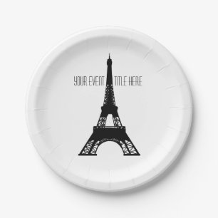 Paris Eiffel Tower black and white Paper Plates