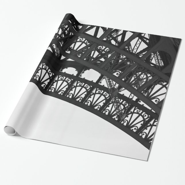 Paris Eiffel Tower Black and White Wrapping Paper (Unrolled)