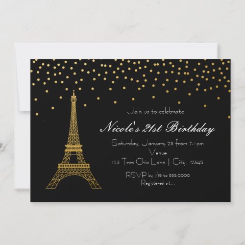 Paris Eiffel Tower Black  Gold Party Invitations