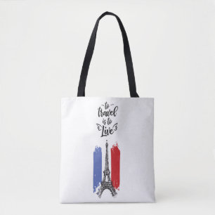 *~* Paris Eiffel Tower Black Outline White Tote Bag