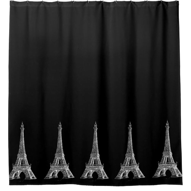 Paris Eiffel Tower Black Shower Curtain (Front)