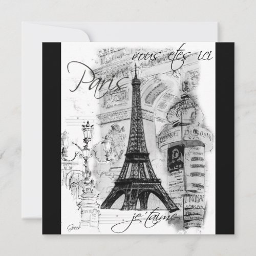 Paris Eiffel Tower Black &amp; White Collage Custom Announcements