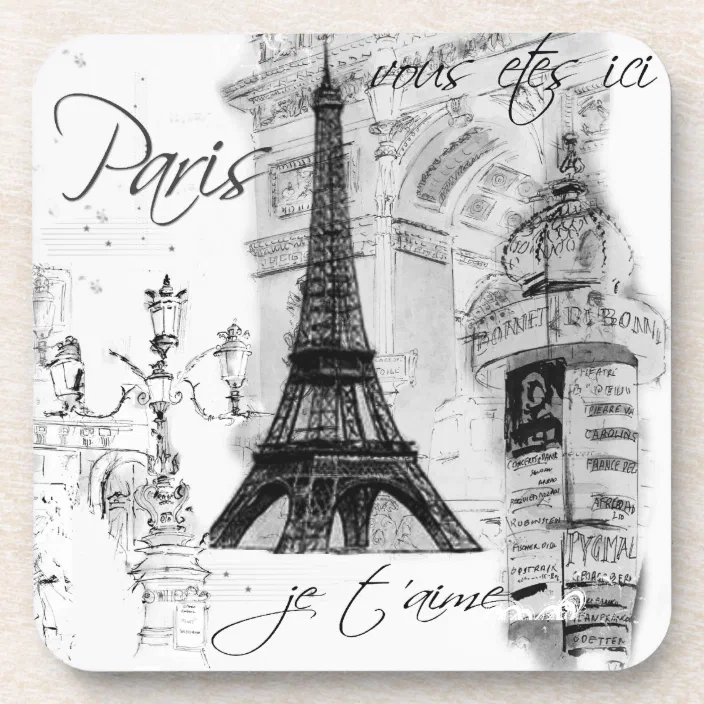 Paris Eiffel Tower Black & White Collage Beverage Coaster | Zazzle.com