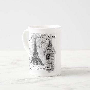 Paris Eiffel Tower Black & White Collage French Bone China Mug by lapapeteriedeParis at Zazzle