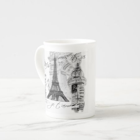 Paris Eiffel Tower Black & White Collage French Bone China Mug